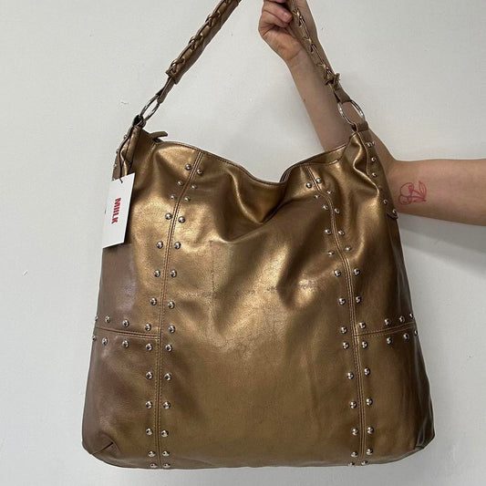 gold studded faux leather tote bag