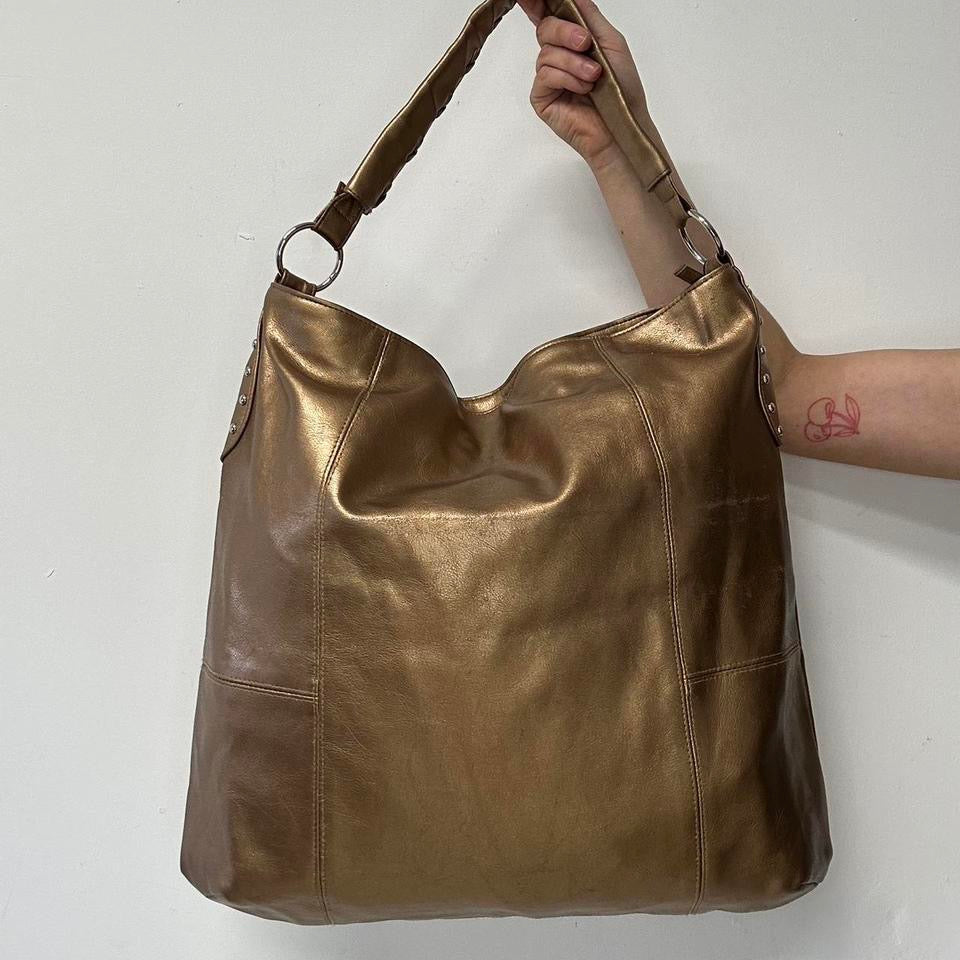 gold studded faux leather tote bag