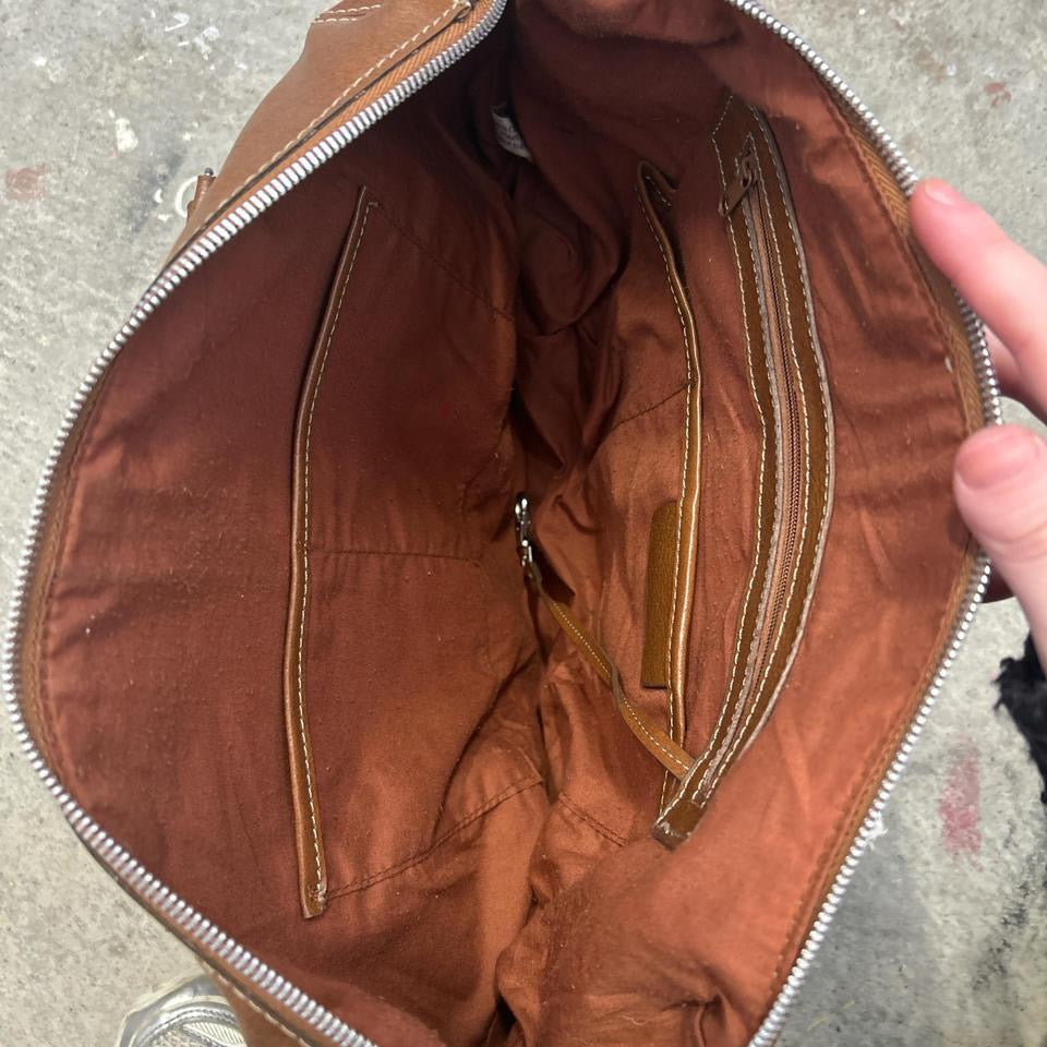 brown faux leather studded shoulder bag
