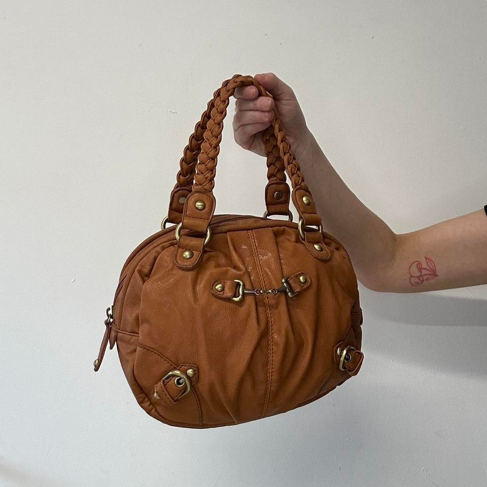 brown faux leather mini buckle bag