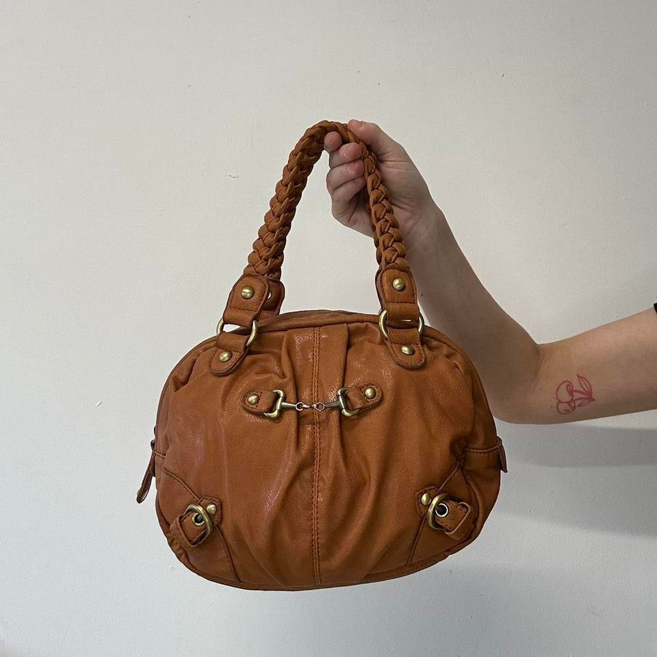 brown faux leather mini buckle bag