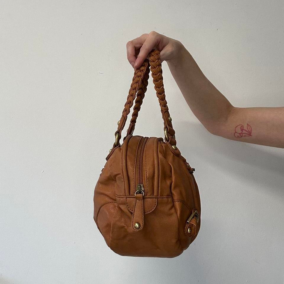 brown faux leather mini buckle bag