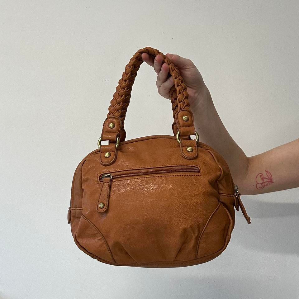 brown faux leather mini buckle bag