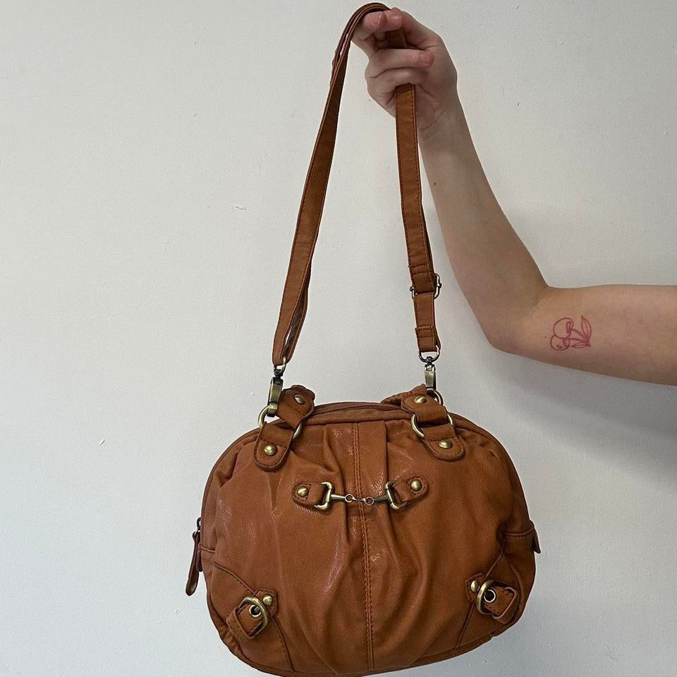 brown faux leather mini buckle bag