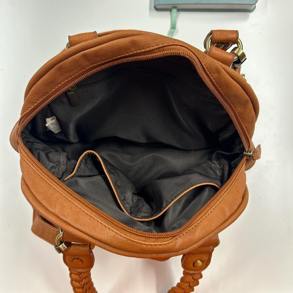 brown faux leather mini buckle bag