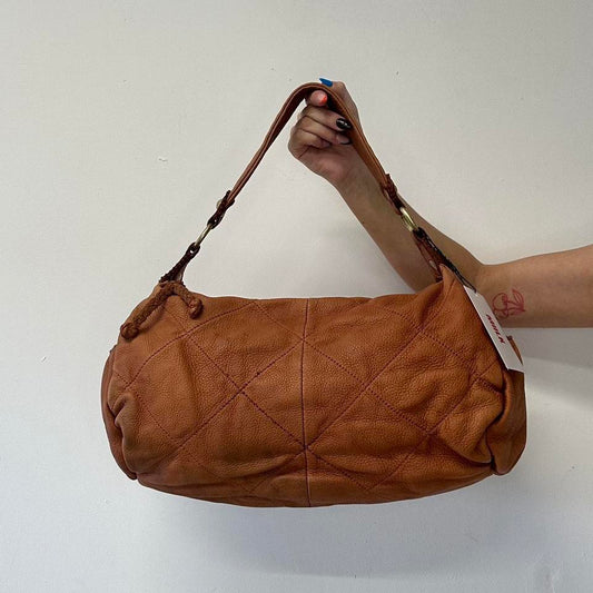 brown genuine leather relaxed slouchy shoulder bag
