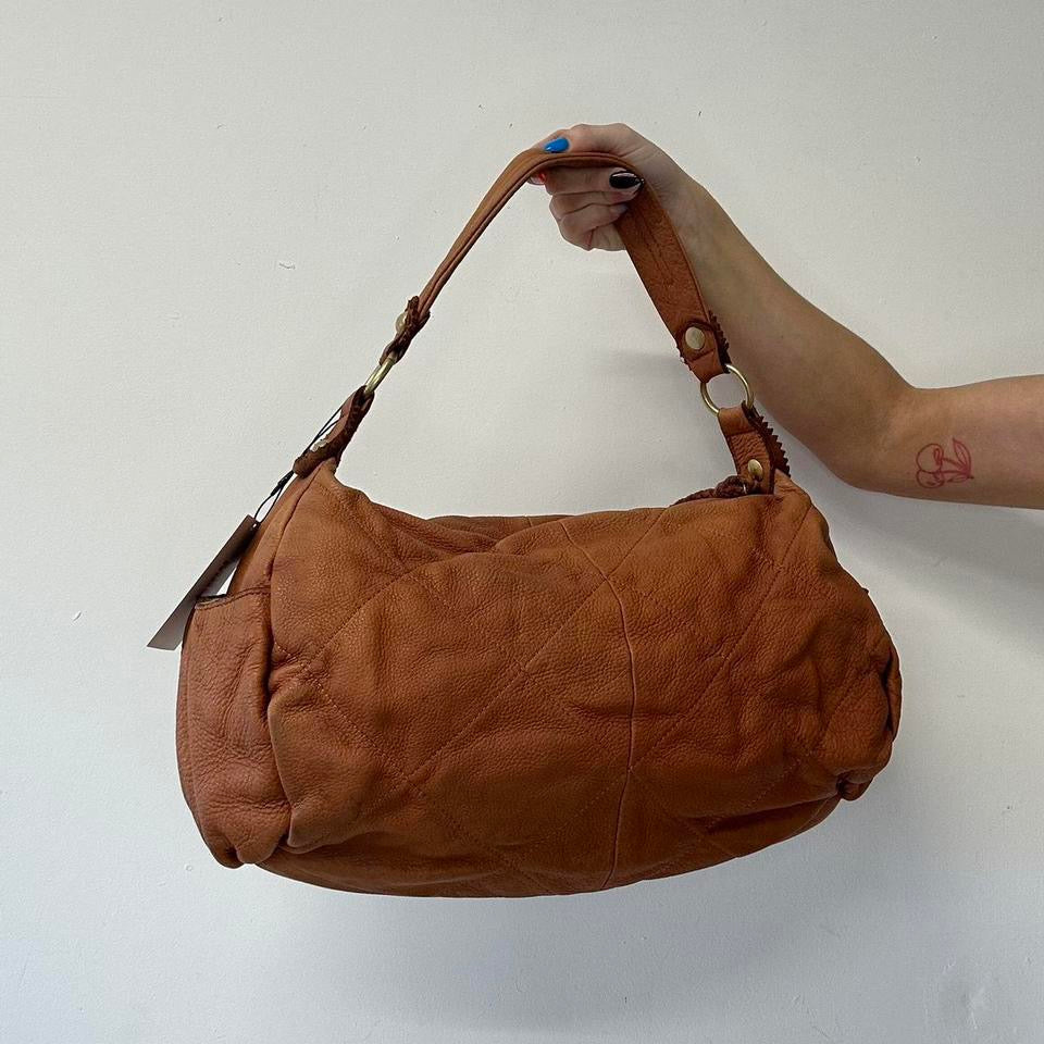 brown genuine leather relaxed slouchy shoulder bag