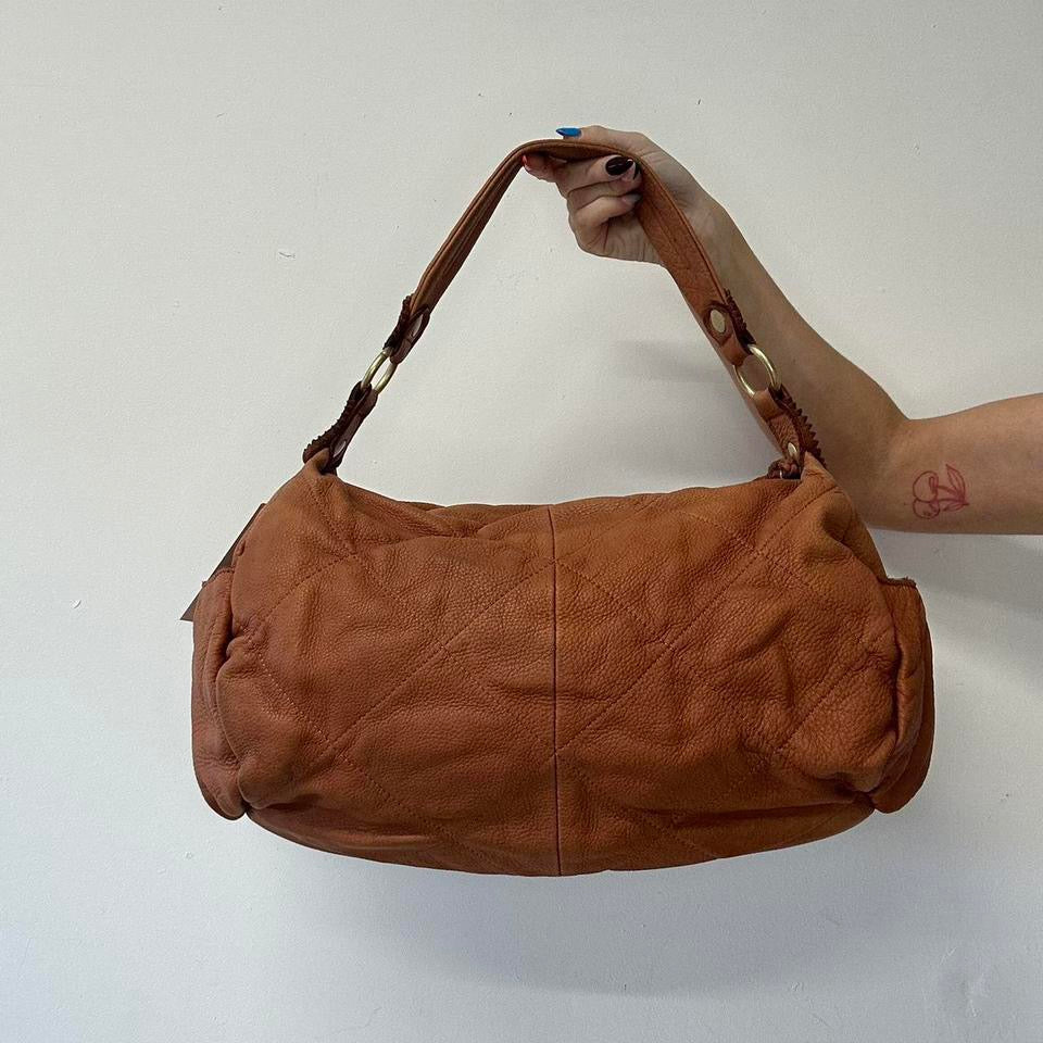 brown genuine leather relaxed slouchy shoulder bag