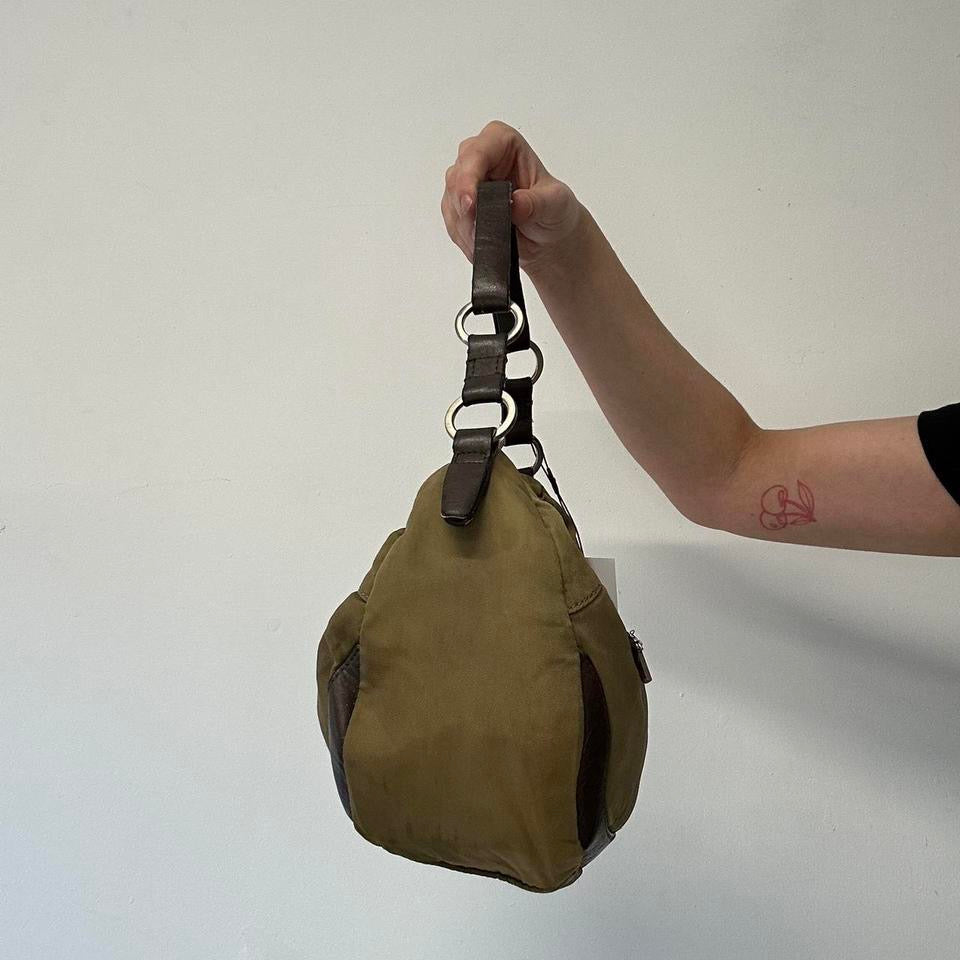 olive green and brown shoulder bag