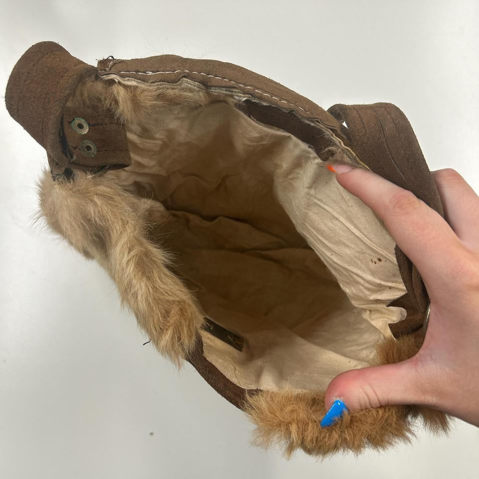 brown and tanned faux fur shoulder bag