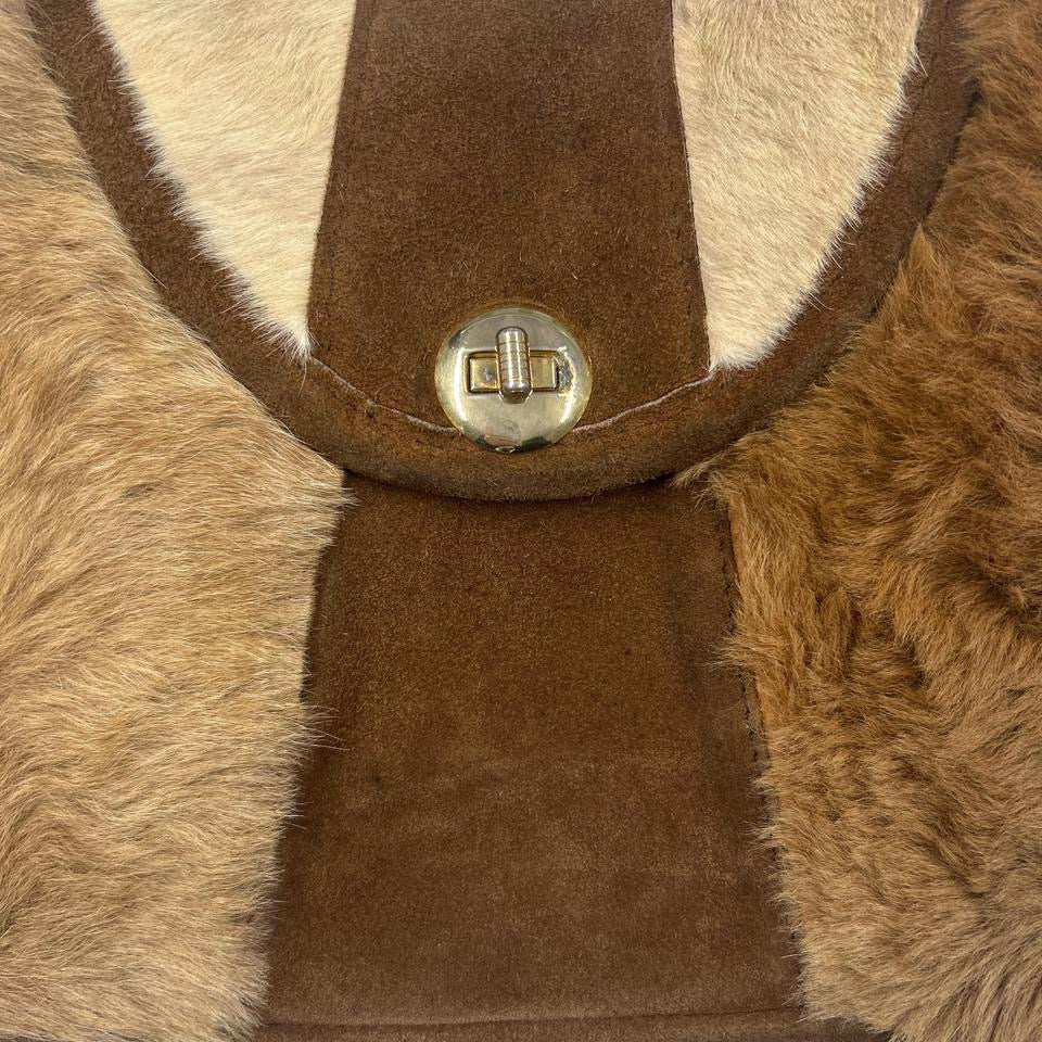 brown and tanned faux fur shoulder bag