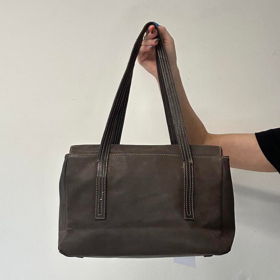 brown faux leather oversized buckle shoulder bag