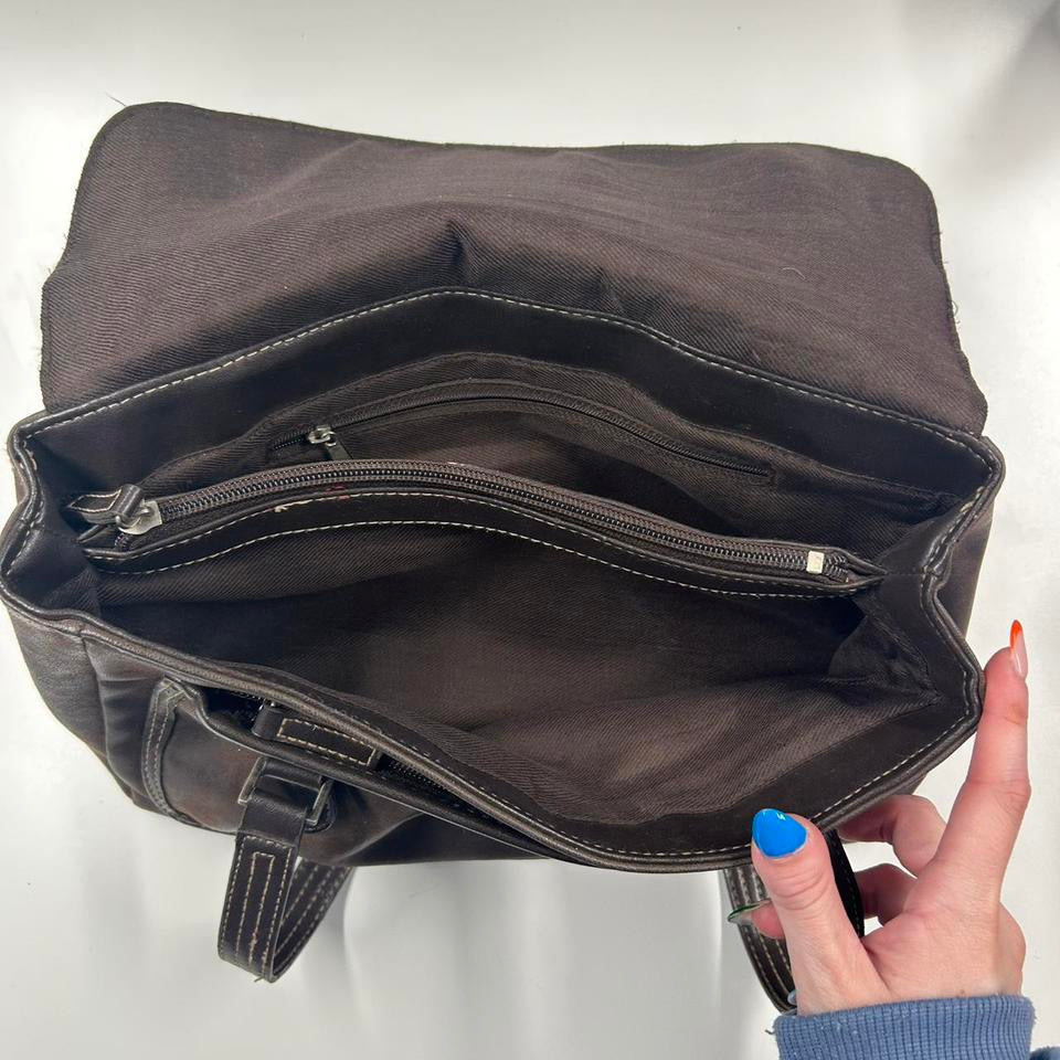 brown faux leather oversized buckle shoulder bag