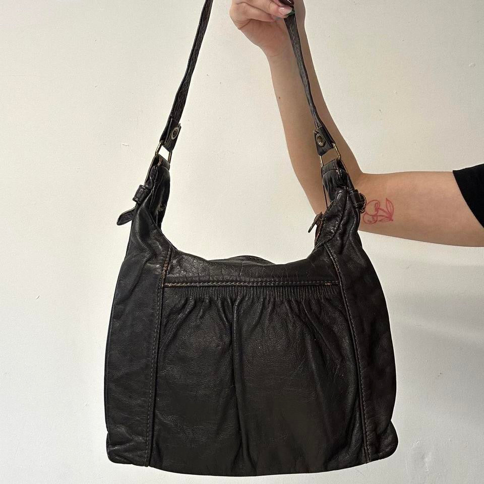 brown leather one strap shoulder bag