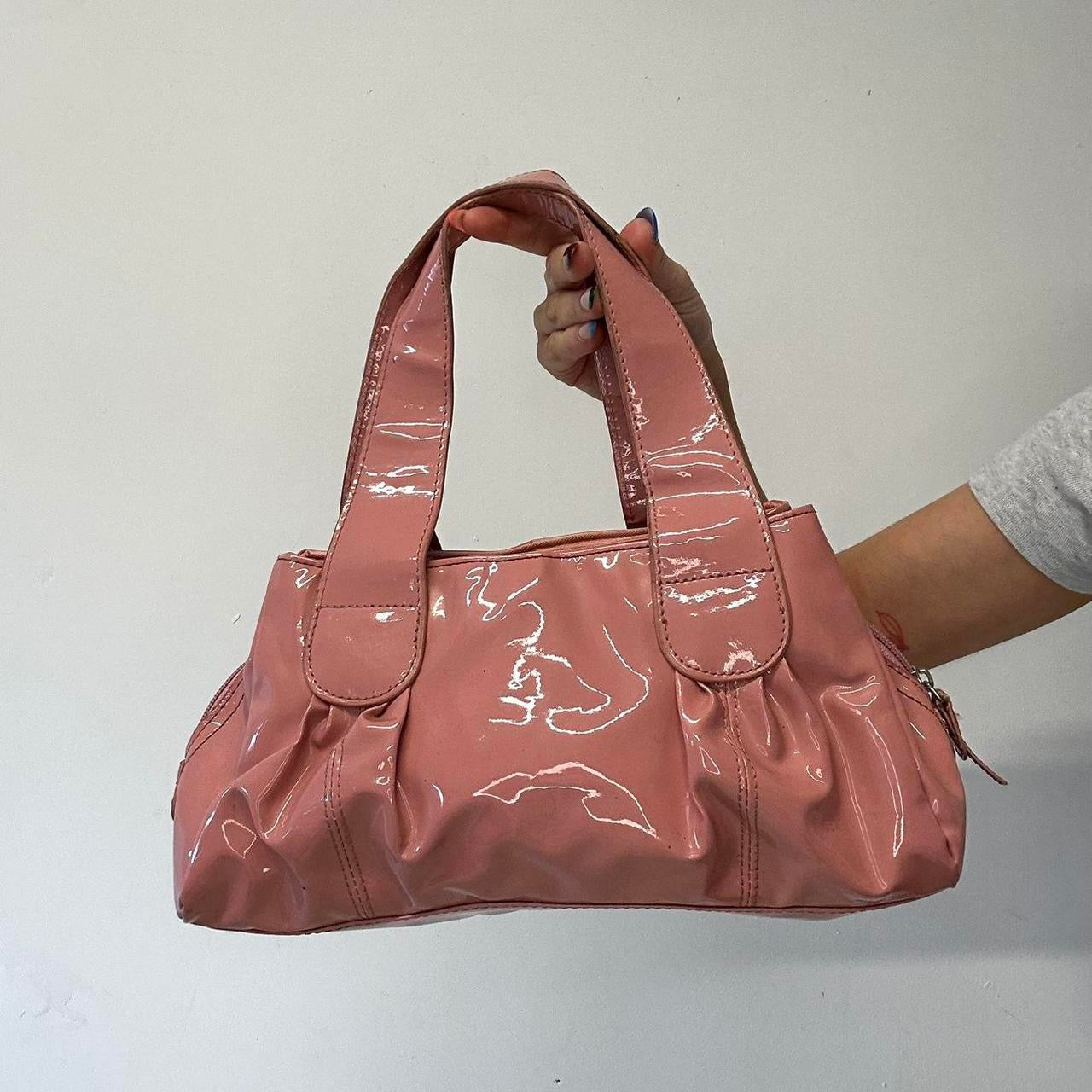 dusty pink patent faux leather mini shoulder bag